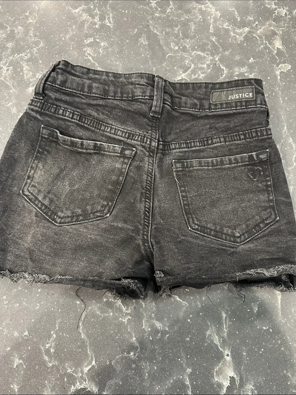 Justice Black Embroidered Peace Sign & Daisy Denim Shorts size 10